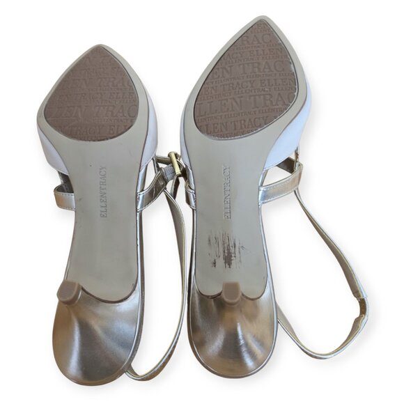 Ellen Tracy Bailey Beige Gold Slingback Kitten Heel Pump 7.5 - Picture 9 of 11